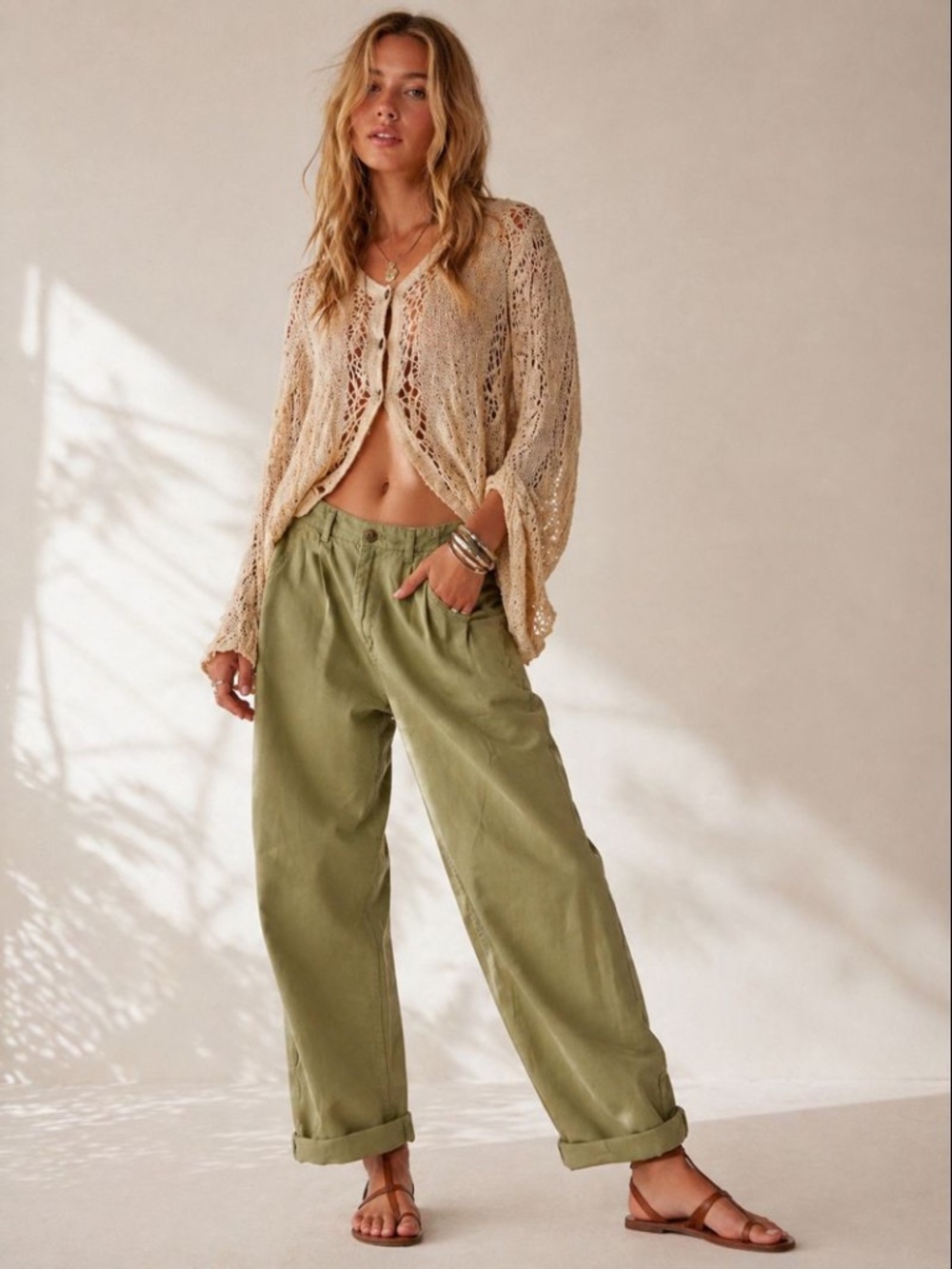 Free People Cya Later Skate Trouser Pants in Khaki - size 14